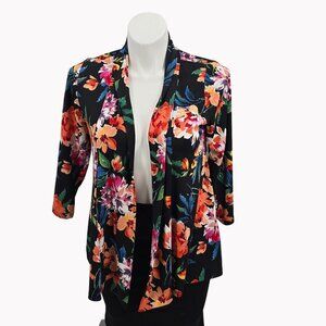 Travel Elements Womens Large Open Front Floral Cardigan Lightweight 3/4 Sleeves